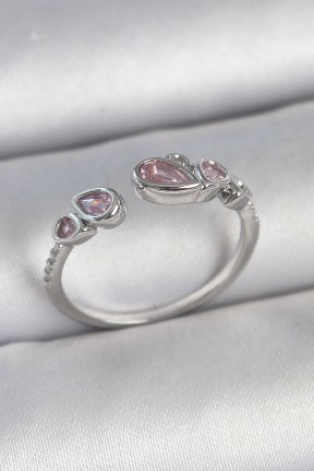 Pirinç Gümüş Renk Pembe Damla Zirkon Taşlı Ayarlanabilir Model Kadın Yüzük Pirinç Gümüş Renk Pembe Damla Zirkon Taşlı Ayarlanabilir Model Kadın Yüzük
