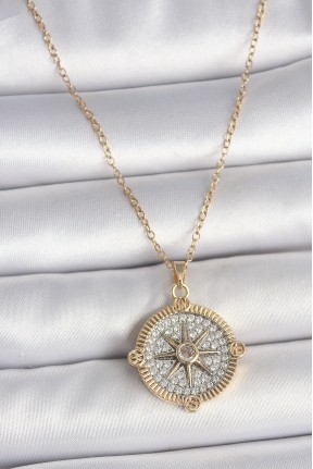 316l çelik Gold Renk Zirkon Taşlı Pusula Model Kadın Kolye 316l çelik Gold Renk Zirkon Taşlı Pusula Model Kadın Kolye