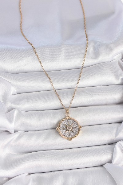 316l çelik Gold Renk Zirkon Taşlı Pusula Model Kadın Kolye 316l çelik Gold Renk Zirkon Taşlı Pusula Model Kadın Kolye