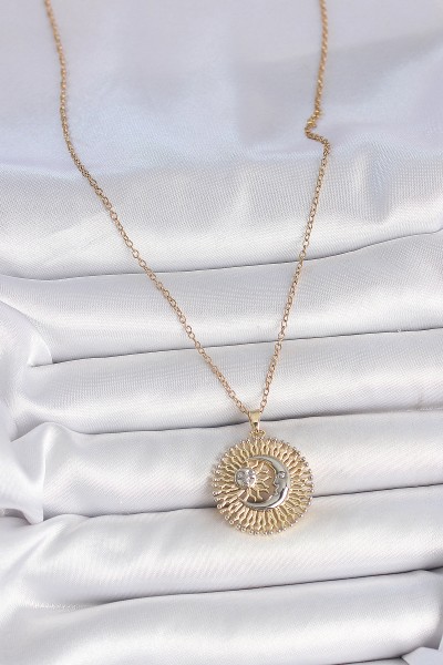 316l çelik Gold Renk Mix Renk Ay Güneş Model Kadın Kolye 316l çelik Gold Renk Mix Renk Ay Güneş Model Kadın Kolye