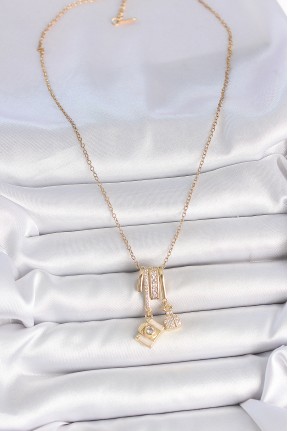 316l çelik Gold Renk Zirkon Taşlı Sallantı Fotoğraf Makinası Figür Charm Kadın Kolye