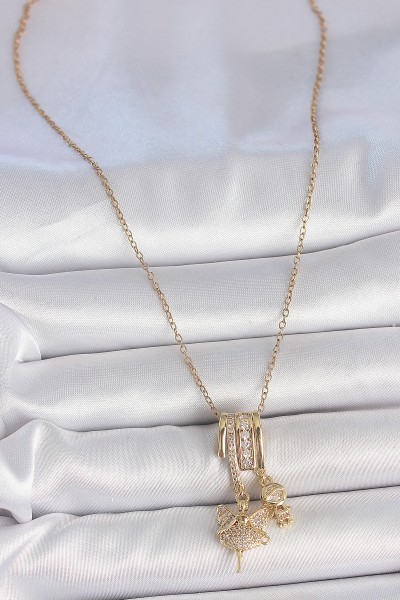 316l çelik Gold Renk Zirkon Taşlı Sallantı Melek Figür Charm Kadın Kolye 316l çelik Gold Renk Zirkon Taşlı Sallantı Melek Figür Charm Kadın Kolye