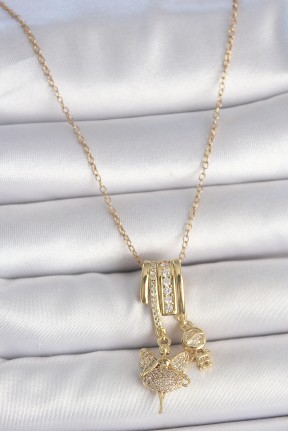 316l çelik Gold Renk Zirkon Taşlı Sallantı Melek Figür Charm Kadın Kolye 316l çelik Gold Renk Zirkon Taşlı Sallantı Melek Figür Charm Kadın Kolye