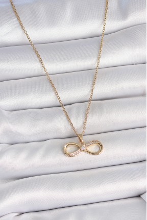 316l çelik Gold Renk Zincir Zirkon Taşlı Sonsuzluk Model Kadın Kolye