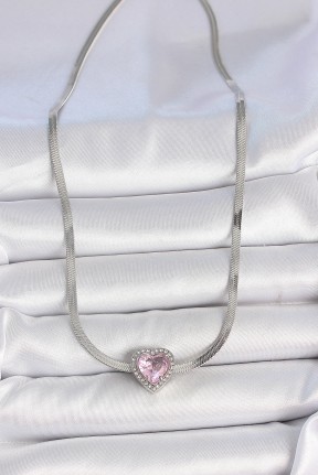 316l çelik Gümüş Renk İtalyan Zincir Pembe Zirkon Taşlı Kalp Model Kadın Kolye 316l çelik Gümüş Renk İtalyan Zincir Pembe Zirkon Taşlı Kalp Model Kadın Kolye