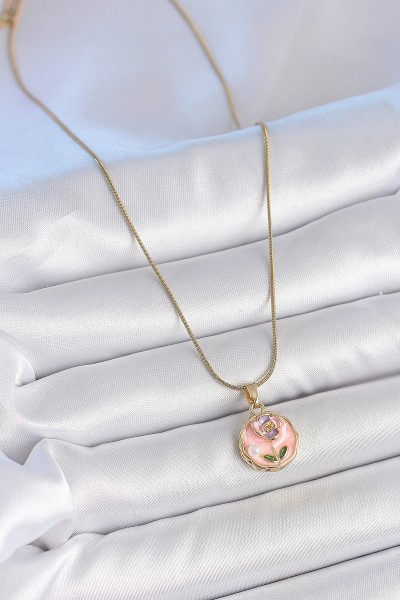 316l çelik Gold Renk Zincir Pembe Minimal çiçek İşlemeli İnci Detay Portre Model Kadın Kolye 316l çelik Gold Renk Zincir Pembe Minimal çiçek İşlemeli İnci Detay Portre Model Kadın Kolye