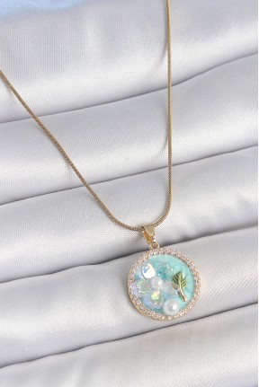 316l çelik Gold Renk Zincir Zirkon Taş Detaylı Mavi Mineli çiçek İşlemeli İnci Detay Kadın Kolye 316l çelik Gold Renk Zincir Zirkon Taş Detaylı Mavi Mineli çiçek İşlemeli İnci Detay Kadın Kolye
