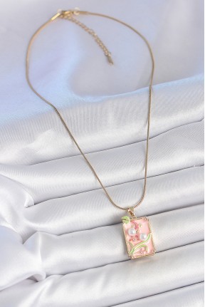 316l çelik Gold Renk Zincir Pembe Mineli İncli çiçek İşlemeli Portre Model Kadın Kolye 316l çelik Gold Renk Zincir Pembe Mineli İncli çiçek İşlemeli Portre Model Kadın Kolye