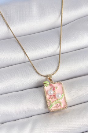 316l çelik Gold Renk Zincir Pembe Mineli İncli çiçek İşlemeli Portre Model Kadın Kolye 316l çelik Gold Renk Zincir Pembe Mineli İncli çiçek İşlemeli Portre Model Kadın Kolye