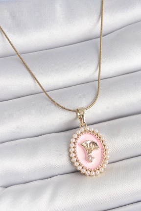 316l çelik Gold Renk Zincir Pembe Mineli İncli Zirkon Taşlı çiçek İşlemeli Portre Model Kadın Kolye 316l çelik Gold Renk Zincir Pembe Mineli İncli Zirkon Taşlı çiçek İşlemeli Portre Model Kadın Kolye
