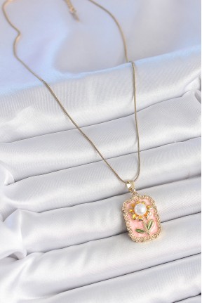 316l çelik Gold Renk Zincir Pembe Mineli İncli Papatya Model Portre Model Kadın Kolye 316l çelik Gold Renk Zincir Pembe Mineli İncli Papatya Model Portre Model Kadın Kolye