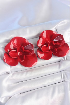 Pirinç Kırmızı Renk Gül Model Kadın Küpe Pirinç Kırmızı Renk Gül Model Kadın Küpe
