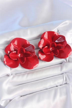 Pirinç Kırmızı Renk Gül Model Kadın Küpe Pirinç Kırmızı Renk Gül Model Kadın Küpe