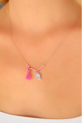 Nazar Boncuklu Pembe Renk Taşlı Rose Bayan Kolye Nazar Boncuklu Pembe Renk Taşlı Rose Bayan Kolye