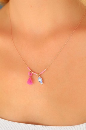 Nazar Boncuklu Pembe Renk Taşlı Rose Bayan Kolye Nazar Boncuklu Pembe Renk Taşlı Rose Bayan Kolye