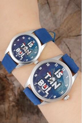 İstanbul Tasarım Lacivert Deri Kordonlu Sevgili Saatleri İstanbul Tasarım Lacivert Deri Kordonlu Sevgili Saatleri