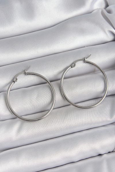 316 çelik Gümüş Renk 33 Mm Halka Model Kadın Küpe
