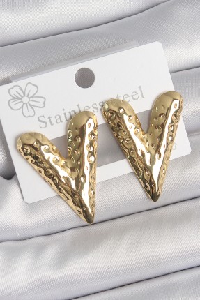 316 çelik Gold Renk İşlemeli Kalp Model Kadın Küpe