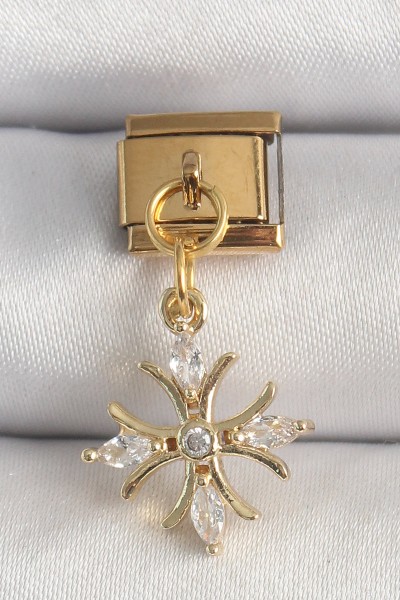 316l çelik Gold Renk Sallantı Zirkon Taşlı Kar Tanesi Model Nomination Charm