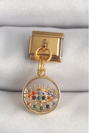316l çelik Gold Renk Sallantı Renkli Zirkon Taşlı Göz Model Nomination Charm 316l çelik Gold Renk Sallantı Renkli Zirkon Taşlı Göz Model Nomination Charm
