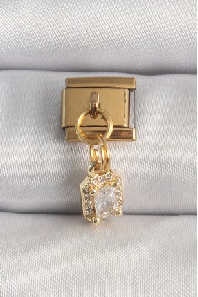 316l çelik Gold Renk Sallantı Zirkon Taşlı Kare Model Nomination Charm 316l çelik Gold Renk Sallantı Zirkon Taşlı Kare Model Nomination Charm