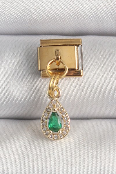 316l çelik Gold Renk Sallantı Damla Yeşil Zirkon Taşlı Nomination Charm