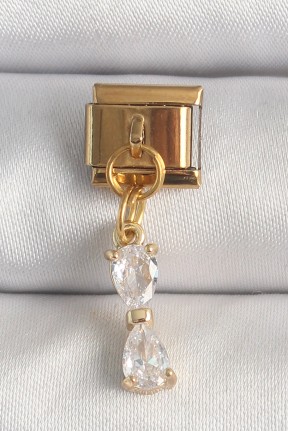 316l çelik Gold Renk Sallantı Zirkon Taşlı Kurdele Model Nomination Charm 316l çelik Gold Renk Sallantı Zirkon Taşlı Kurdele Model Nomination Charm