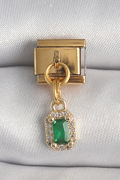 316l çelik Gold Renk Sallantı Kare Yeşil Zirkon Taşlı Nomination Charm