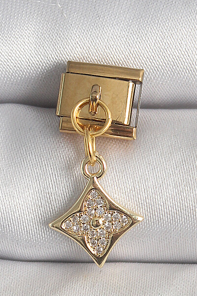 316l çelik Gold Renk Sallantı Zirkon Taşlı çiçek İşlemeli Nomination Charm