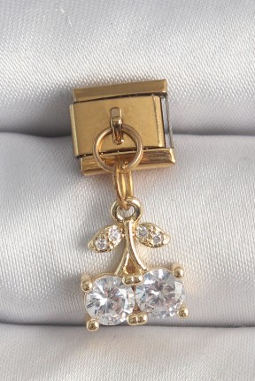316l çelik Gold Renk Sallantı Zirkon Taşlı Kiraz Model Nomination Charm 316l çelik Gold Renk Sallantı Zirkon Taşlı Kiraz Model Nomination Charm