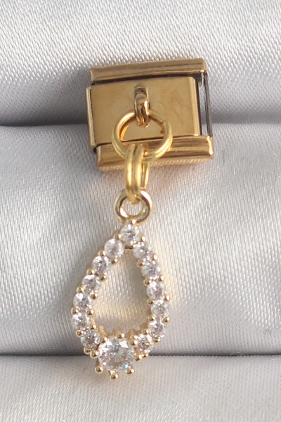 316l çelik Gold Renk Sallantı Zirkon Taşlı Damla Model Nomination Charm