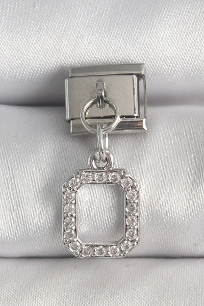 316l çelik Gümüş Renk Sallantı Zirkon Taşlı Kare Model Nomination Charm