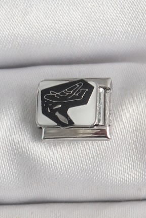 316l çelik Gümüş Renk Beyaz Siyah Uçak İşlemeli Portre Model Nomination Charm