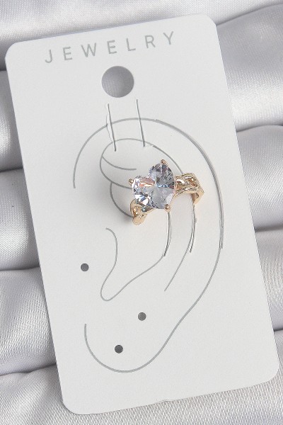 Pirinç Gold Renk Zirkon Taşlı Kalp Model Kadın Kıkırdak Küpe Pirinç Gold Renk Zirkon Taşlı Kalp Model Kadın Kıkırdak Küpe