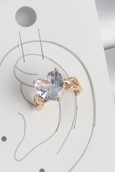 Pirinç Gold Renk Zirkon Taşlı Kalp Model Kadın Kıkırdak Küpe