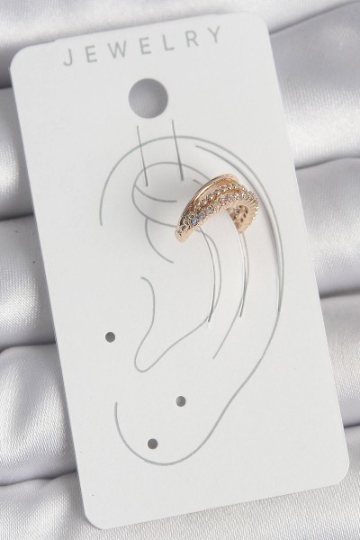 Pirinç Gold Renk Zirkon Taşlı 3'lü Sıralı Model Kadın Kıkırdak Küpe Pirinç Gold Renk Zirkon Taşlı 3'lü Sıralı Model Kadın Kıkırdak Küpe