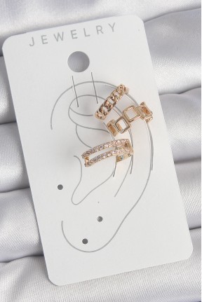 Pirinç Gold Renk Zirkon Taşlı Kare Zincir Model Kadın Kıkırdak Küpe Pirinç Gold Renk Zirkon Taşlı Kare Zincir Model Kadın Kıkırdak Küpe