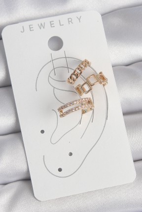 Pirinç Gold Renk Zirkon Taşlı Kare Zincir Model Kadın Kıkırdak Küpe Pirinç Gold Renk Zirkon Taşlı Kare Zincir Model Kadın Kıkırdak Küpe