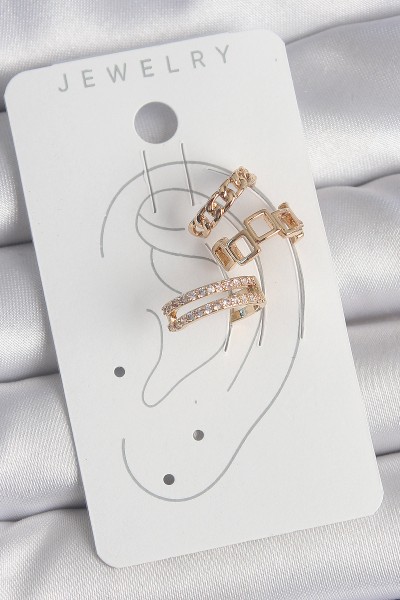 Pirinç Gold Renk Zirkon Taşlı Kare Zincir Model Kadın Kıkırdak Küpe Pirinç Gold Renk Zirkon Taşlı Kare Zincir Model Kadın Kıkırdak Küpe