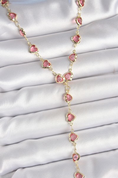 Gold Pembe Renk Kalp Figürlü Zirkon Taşlı Y Pirinç Kolye Gold Pembe Renk Kalp Figürlü Zirkon Taşlı Y Pirinç Kolye