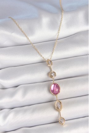 Pirinç Zincir Gold Renk Pembe Zirkon Taşlı Y Kolye Pirinç Zincir Gold Renk Pembe Zirkon Taşlı Y Kolye