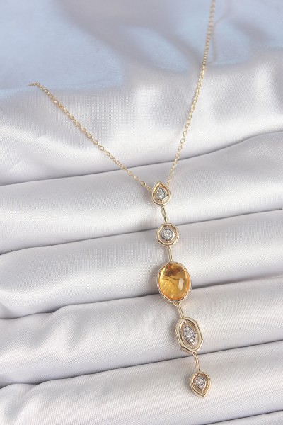 Pirinç Zincir Kehribar Sarı Gold Renk Zirkon Taşlı Y Kolye Pirinç Zincir Kehribar Sarı Gold Renk Zirkon Taşlı Y Kolye