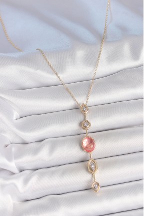 Pirinç Zincir Pembe Gold Renk Zirkon Taşlı Y Kolye Pirinç Zincir Pembe Gold Renk Zirkon Taşlı Y Kolye