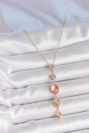 Pirinç Zincir Pembe Gold Renk Zirkon Taşlı Y Kolye Pirinç Zincir Pembe Gold Renk Zirkon Taşlı Y Kolye