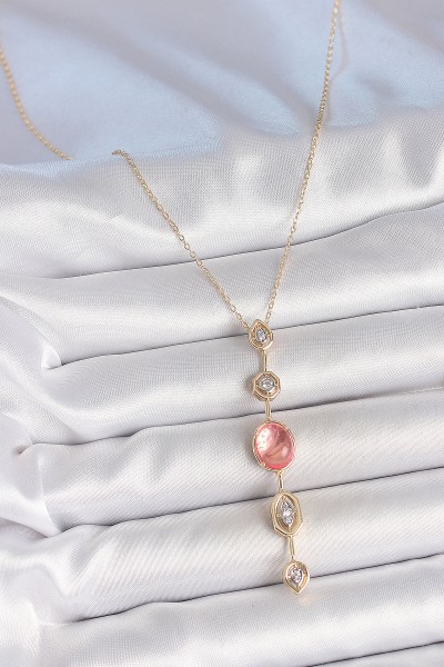 Pirinç Zincir Pembe Gold Renk Zirkon Taşlı Y Kolye Pirinç Zincir Pembe Gold Renk Zirkon Taşlı Y Kolye