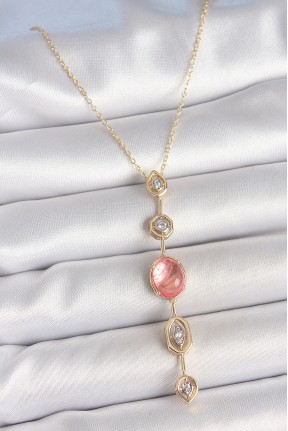 Pirinç Zincir Pembe Gold Renk Zirkon Taşlı Y Kolye Pirinç Zincir Pembe Gold Renk Zirkon Taşlı Y Kolye