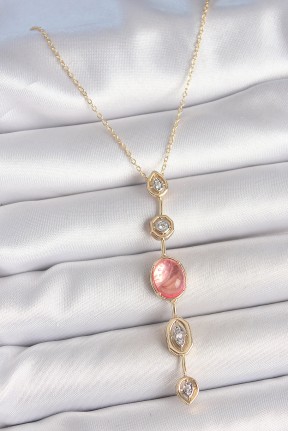 Pirinç Zincir Pembe Gold Renk Zirkon Taşlı Y Kolye Pirinç Zincir Pembe Gold Renk Zirkon Taşlı Y Kolye