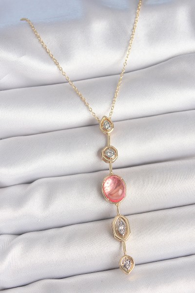 Pirinç Zincir Pembe Gold Renk Zirkon Taşlı Y Kolye Pirinç Zincir Pembe Gold Renk Zirkon Taşlı Y Kolye