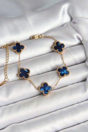 316l çelik Sedefli Lacivert Gold Renk Yonca Kadın Bileklik