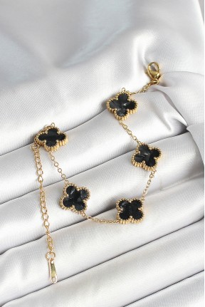 316l çelik Sedefli Siyah Gold Renk Yonca Kadın Bileklik 316l çelik Sedefli Siyah Gold Renk Yonca Kadın Bileklik